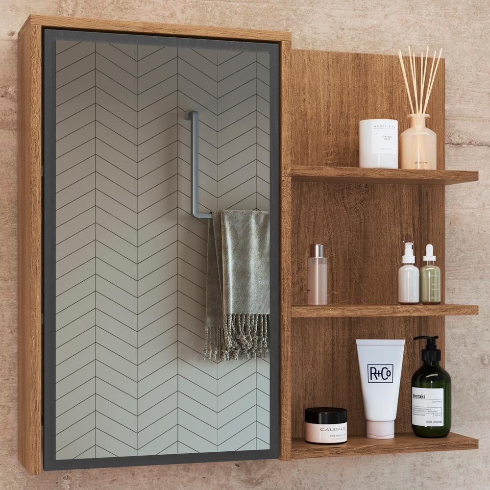 Armário Espelheira 70 Cm 1 Porta 3 Nichos Es2001 Mell Grafite Faem Mell Grafite - 2