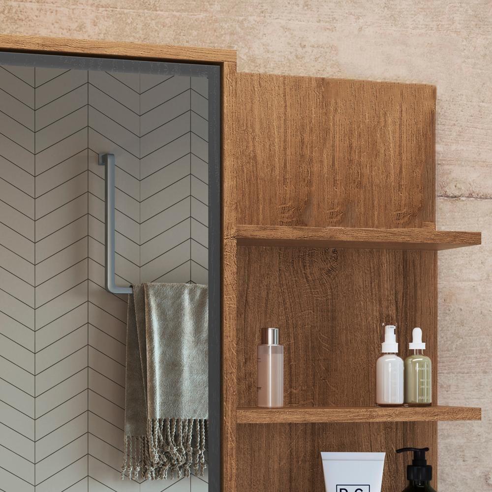 Armário Espelheira 70 Cm 1 Porta 3 Nichos Es2001 Mell Grafite Faem Mell Grafite - 7