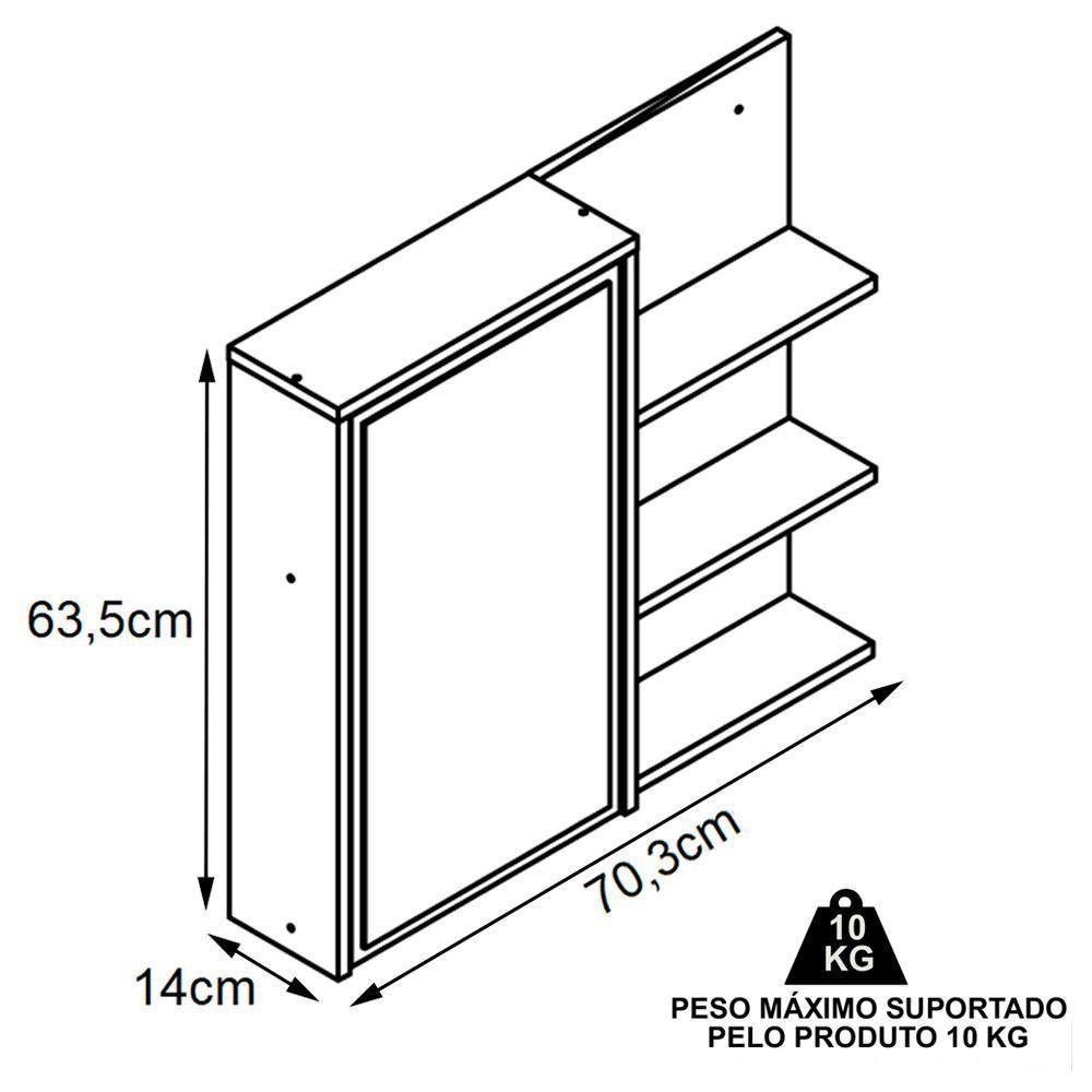 Armário Espelheira 70 Cm 1 Porta 3 Nichos Es2001 Mell Arenas Faem Mell Arenas - 3