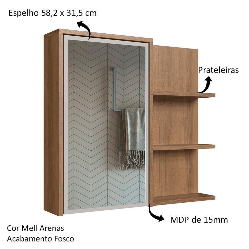 Armário Espelheira 70 Cm 1 Porta 3 Nichos Es2001 Mell Arenas Faem Mell Arenas - 4