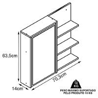 Armário Espelheira 70 Cm 1 Porta 3 Nichos Es2001 Mell Arenas Faem Mell Arenas - 3