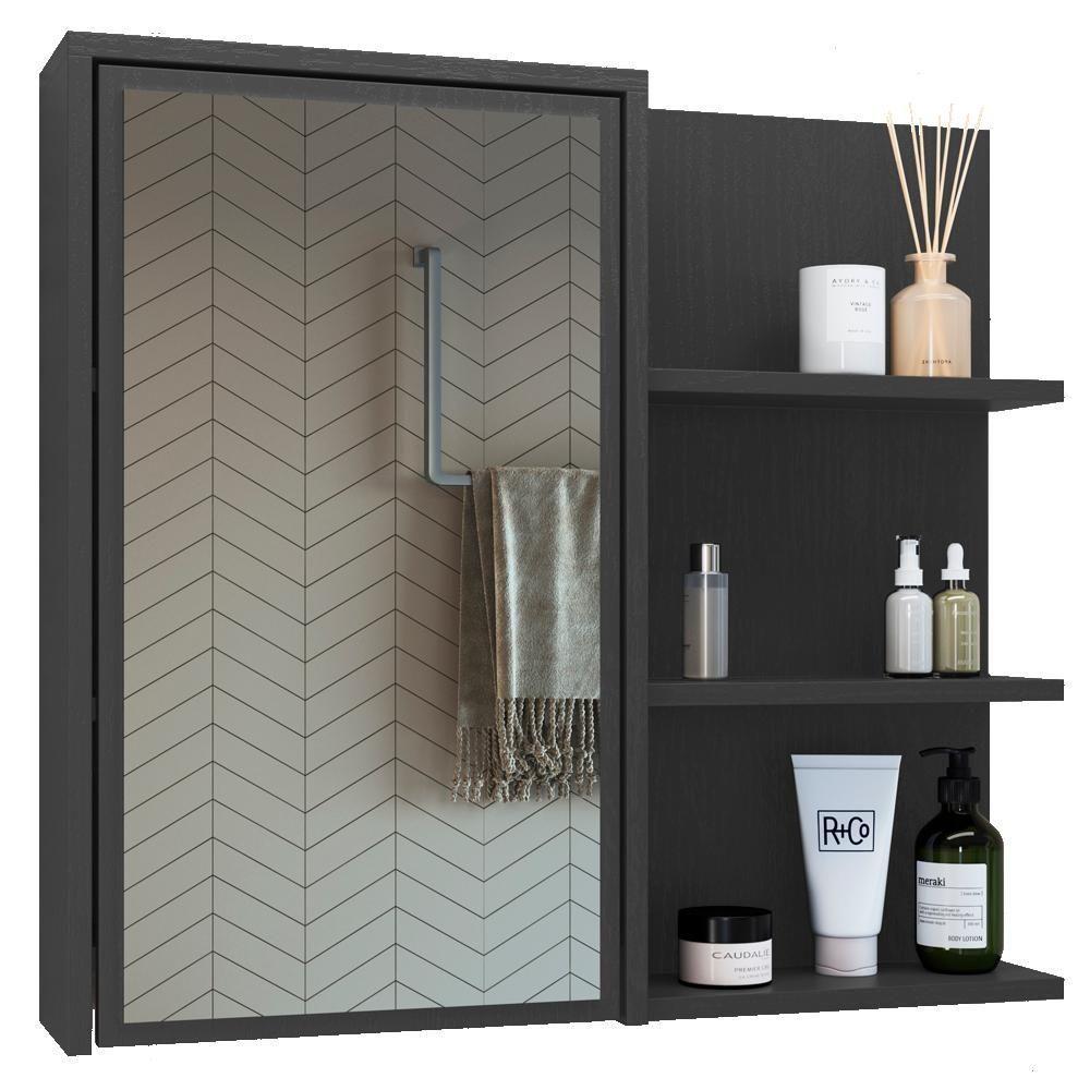 Armário Espelheira 70 Cm 1 Porta 3 Nichos Es2001 Grafite Faem Grafite - 1