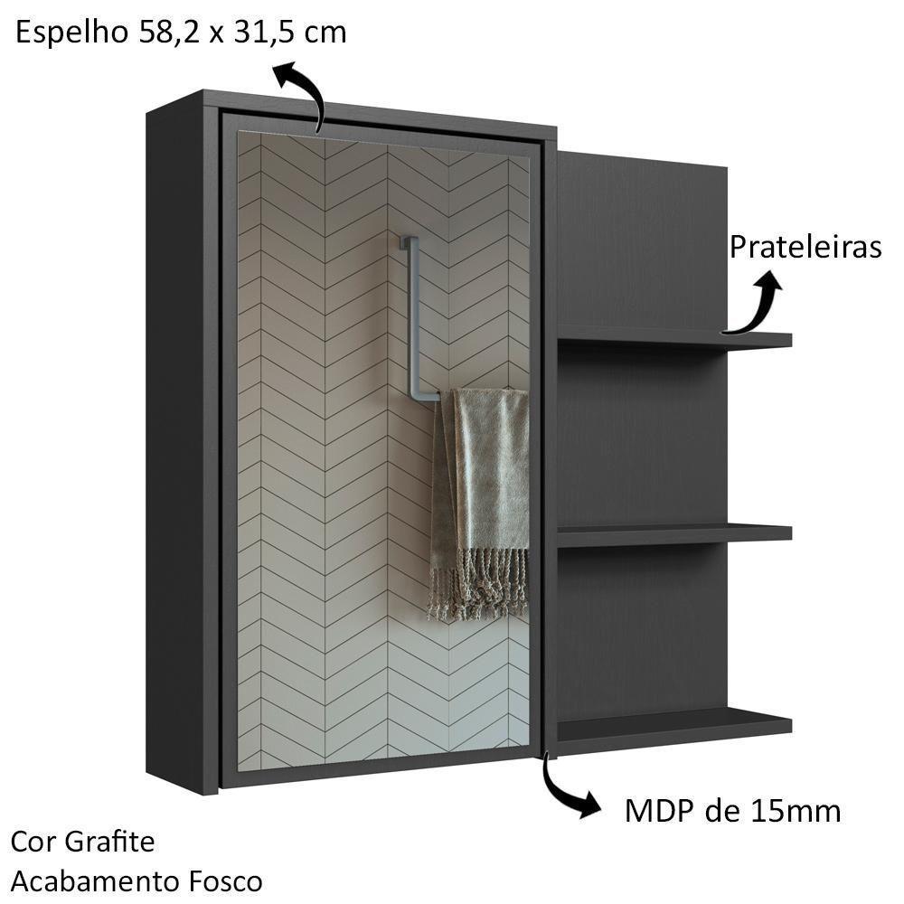 Armário Espelheira 70 Cm 1 Porta 3 Nichos Es2001 Grafite Faem Grafite - 2