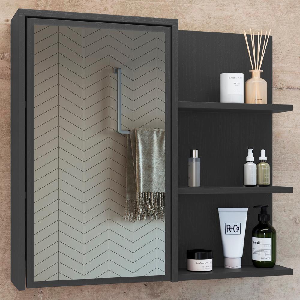 Armário Espelheira 70 Cm 1 Porta 3 Nichos Es2001 Grafite Faem Grafite - 5