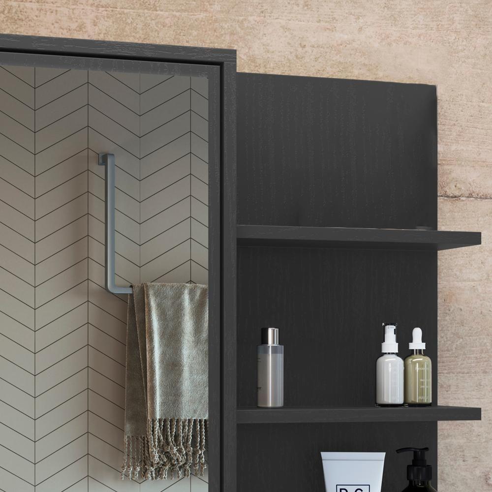 Armário Espelheira 70 Cm 1 Porta 3 Nichos Es2001 Grafite Faem Grafite - 6