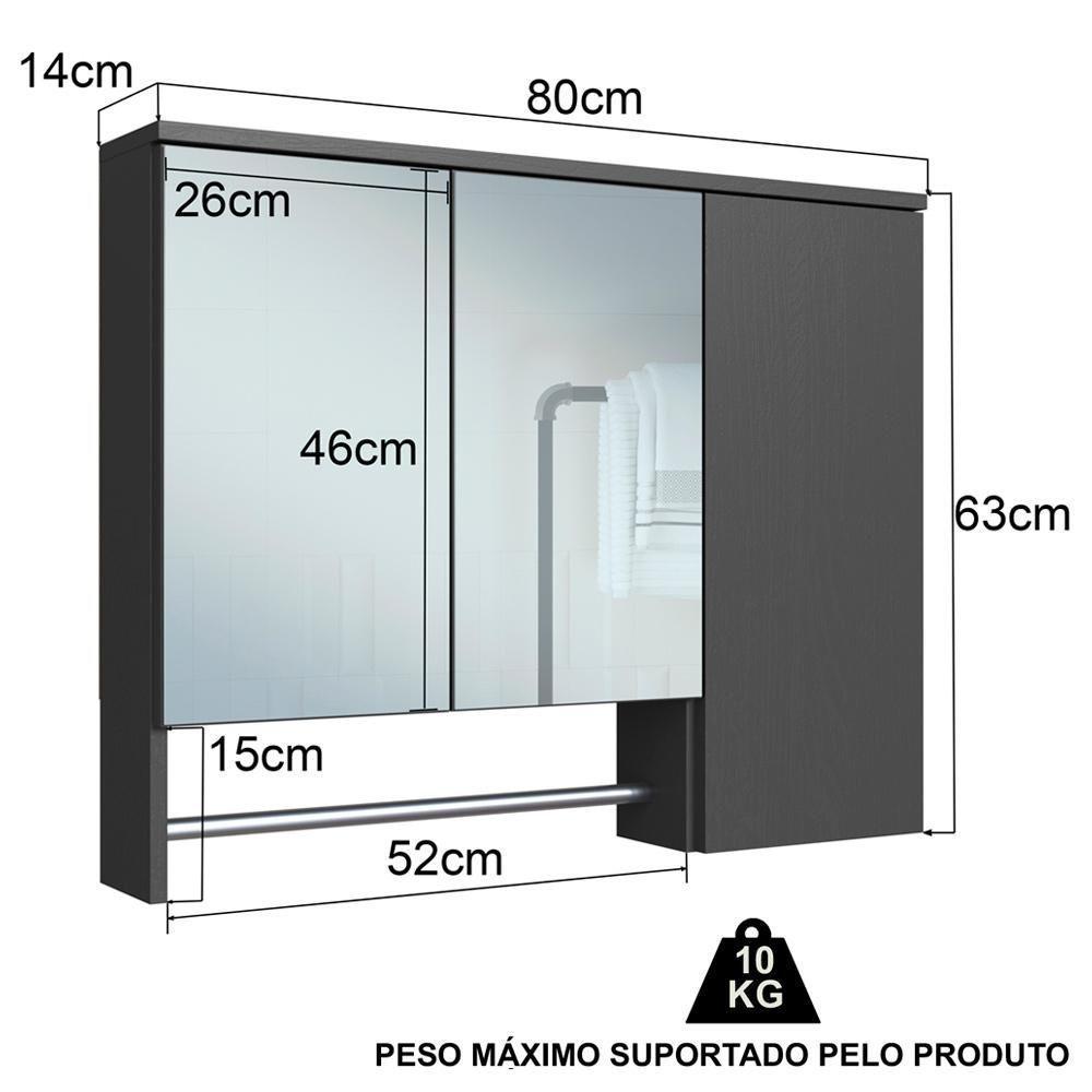Espelheira Com 3 Portas E Toalheiro 80 Cm Es9000 Mell Grafite Faem Mell Grafite - 2