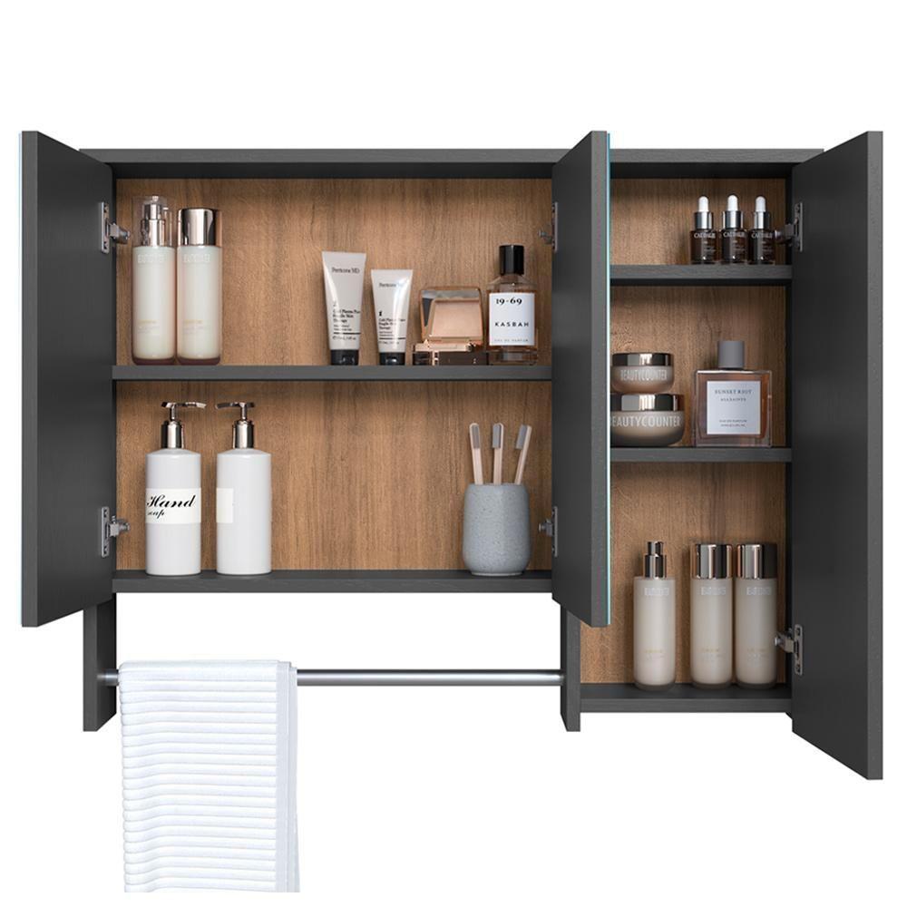 Espelheira Com 3 Portas E Toalheiro 80 Cm Es9000 Mell Grafite Faem Mell Grafite - 4