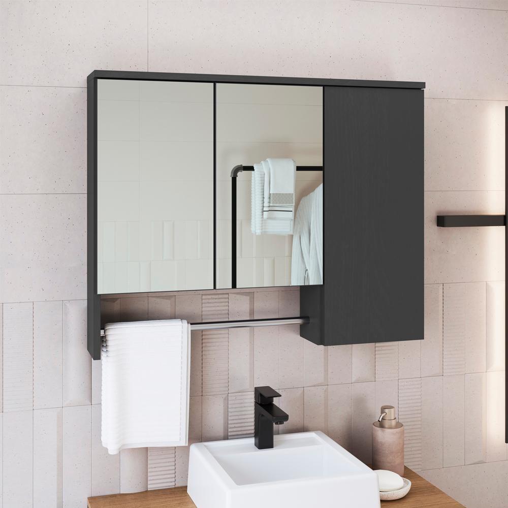 Espelheira Com 3 Portas E Toalheiro 80 Cm Es9000 Mell Grafite Faem Mell Grafite - 6