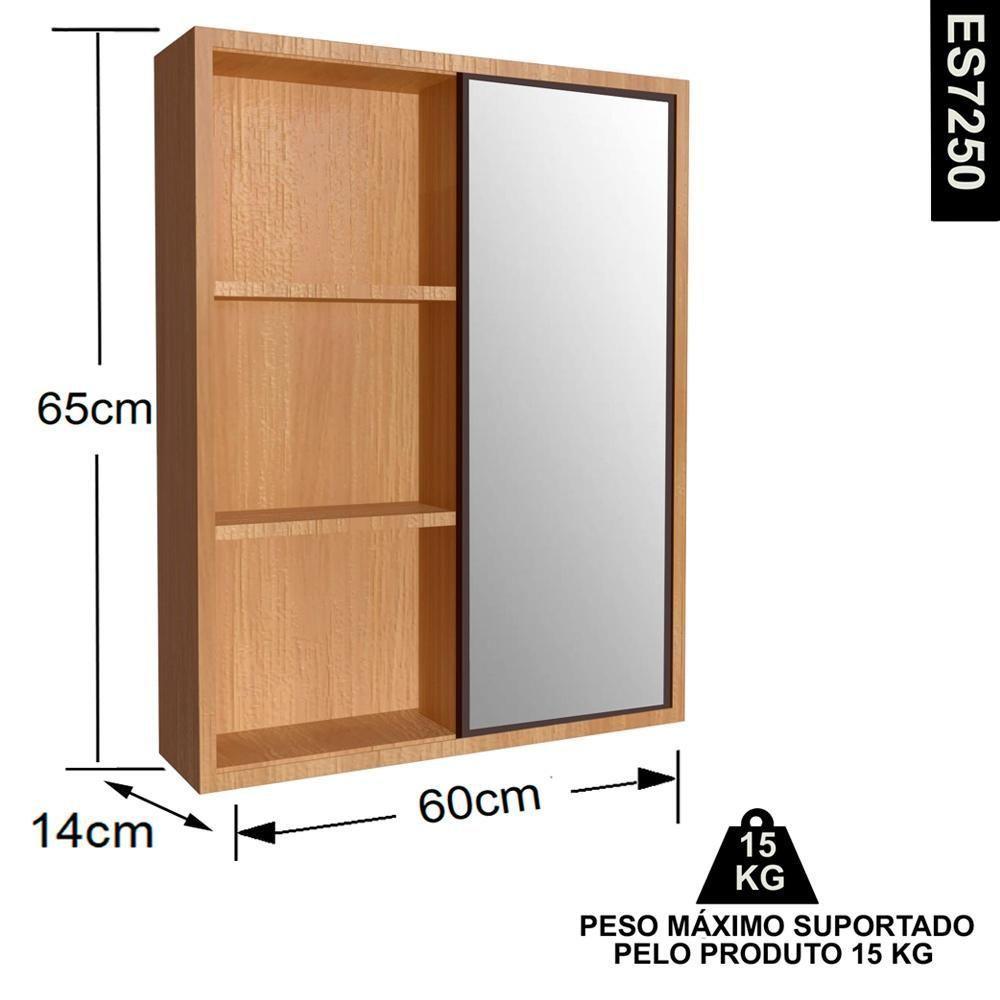 Armario Espelheira 1 Porta Correr 60 Cm Es7250 Mell Grafite Faem Mell Grafite - 4