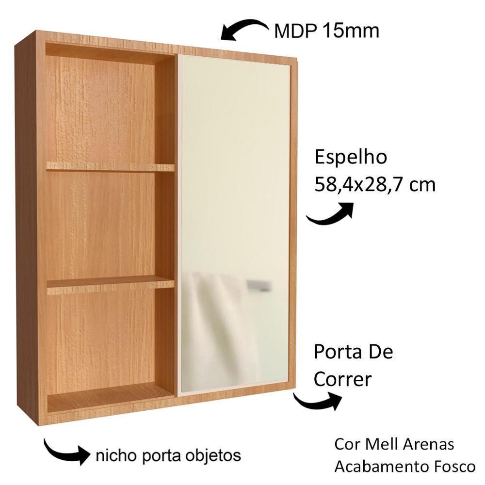 Armario Espelheira 1 Porta Correr 60 Cm Es7250 Mell Arenas Faem Mell Arenas - 2