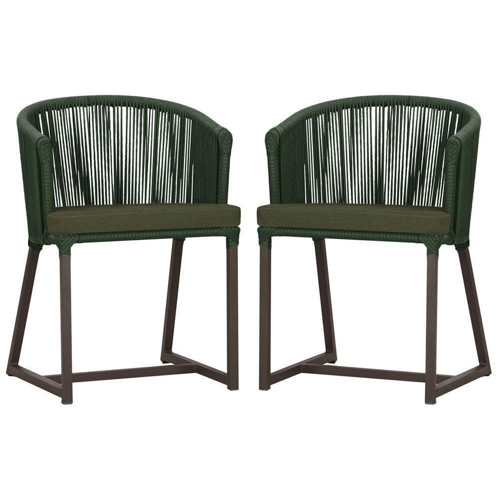 2 Cadeiras De Jantar Noronha Marrom Corda Náutica E13 Trama Verde - 1