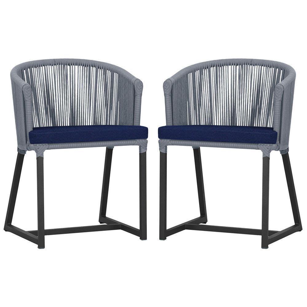 2 Cadeiras De Jantar Noronha Preta Corda Náutica E10 Trama Prata - 1