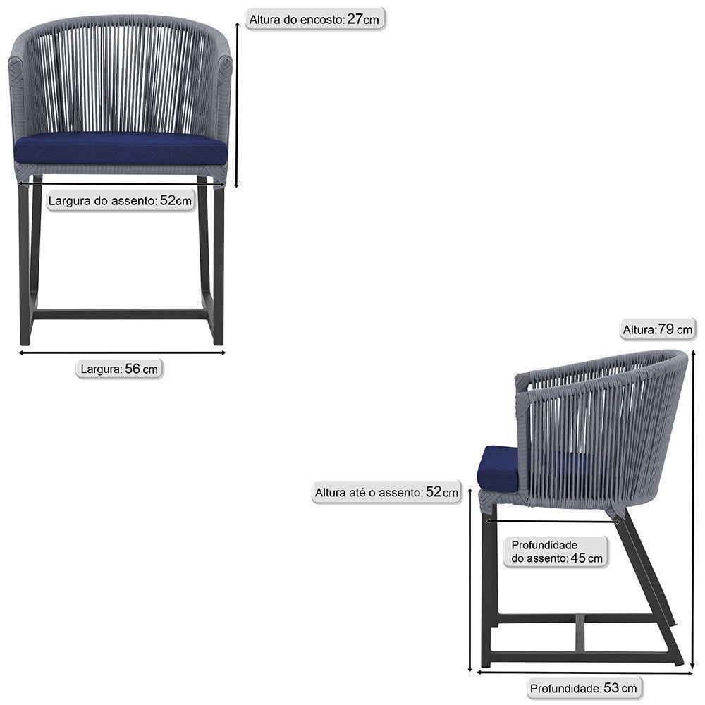 2 Cadeiras De Jantar Noronha Preta Corda Náutica E10 Trama Prata - 2