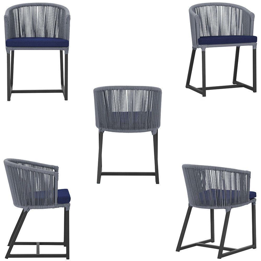 2 Cadeiras De Jantar Noronha Preta Corda Náutica E10 Trama Prata - 5