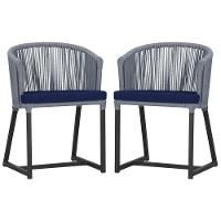 2 Cadeiras De Jantar Noronha Preta Corda Náutica E10 Trama Prata - 1