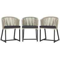 3 Cadeiras De Jantar Noronha Preta Corda Náutica E11 Trama Rami - 1