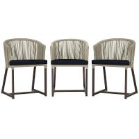 3 Cadeiras De Jantar Noronha Marrom Corda Náutica E12 Trama Rami - 1