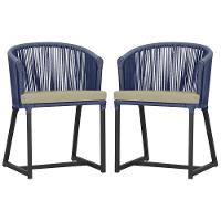 2 Cadeiras De Jantar Noronha Preta Corda Náutica E7 Trama Azul - 1