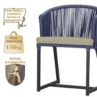 2 Cadeiras De Jantar Noronha Preta Corda Náutica E7 Trama Azul