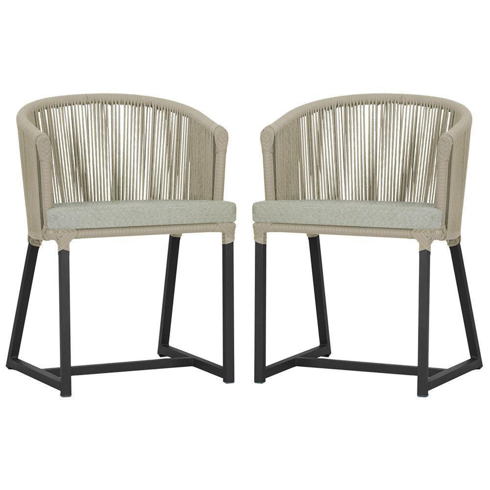 2 Cadeiras De Jantar Noronha Preta Corda Náutica E3 Trama Rami - 1