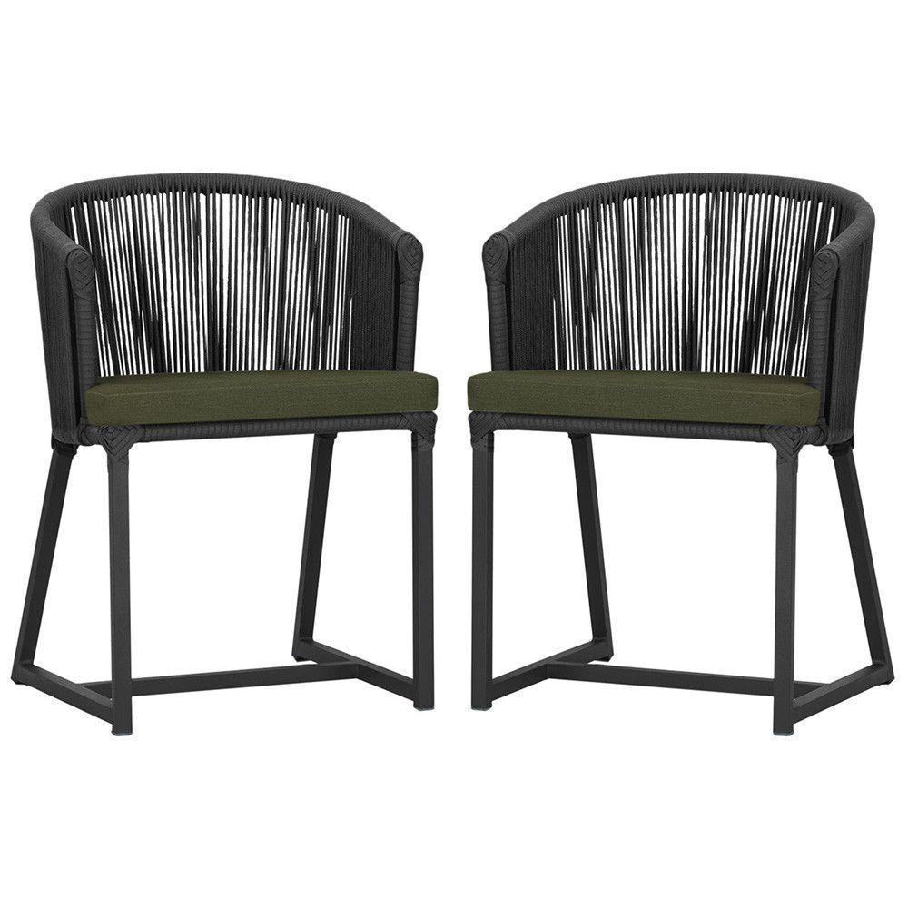 2 Cadeiras De Jantar Noronha Preta Corda Náutica E13 Trama Preto - 1