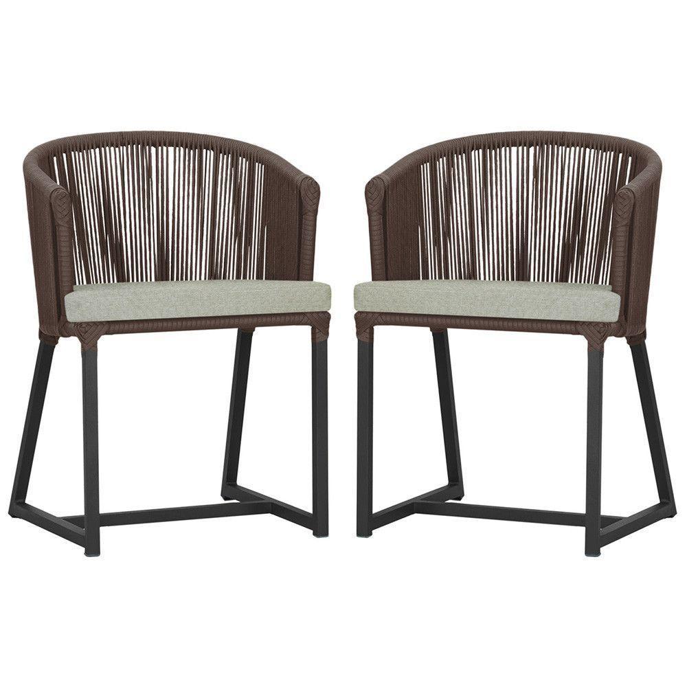 2 Cadeiras De Jantar Noronha Preta Corda Náutica E3 Trama Marrom - 1