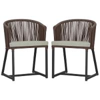 2 Cadeiras De Jantar Noronha Preta Corda Náutica E3 Trama Marrom - 1