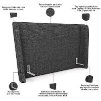 Cabeceira Casal Nilo 140cm Com Cama Pés Madeira Suném P05 Linho Cinza Escuro - Lyam Decor