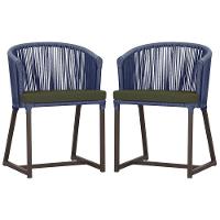 2 Cadeiras De Jantar Noronha Marrom Corda Náutica E13 Trama Azul - 1