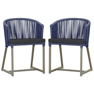 2 Cadeiras De Jantar Noronha Fendi Corda Nautica E11 Trama Azul