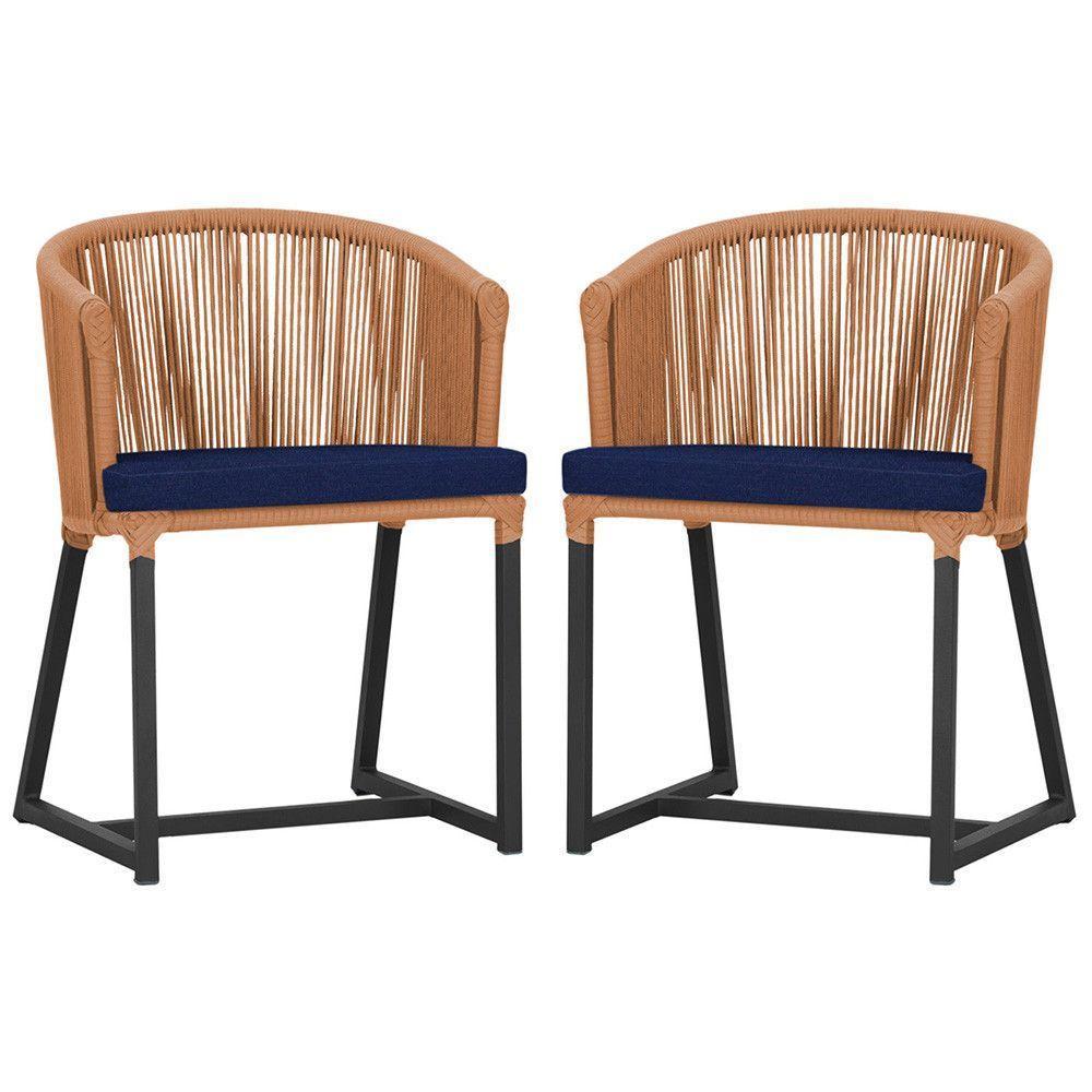 2 Cadeiras De Jantar Noronha Preta Corda Náutica E10 Trama Terra Cota - 1