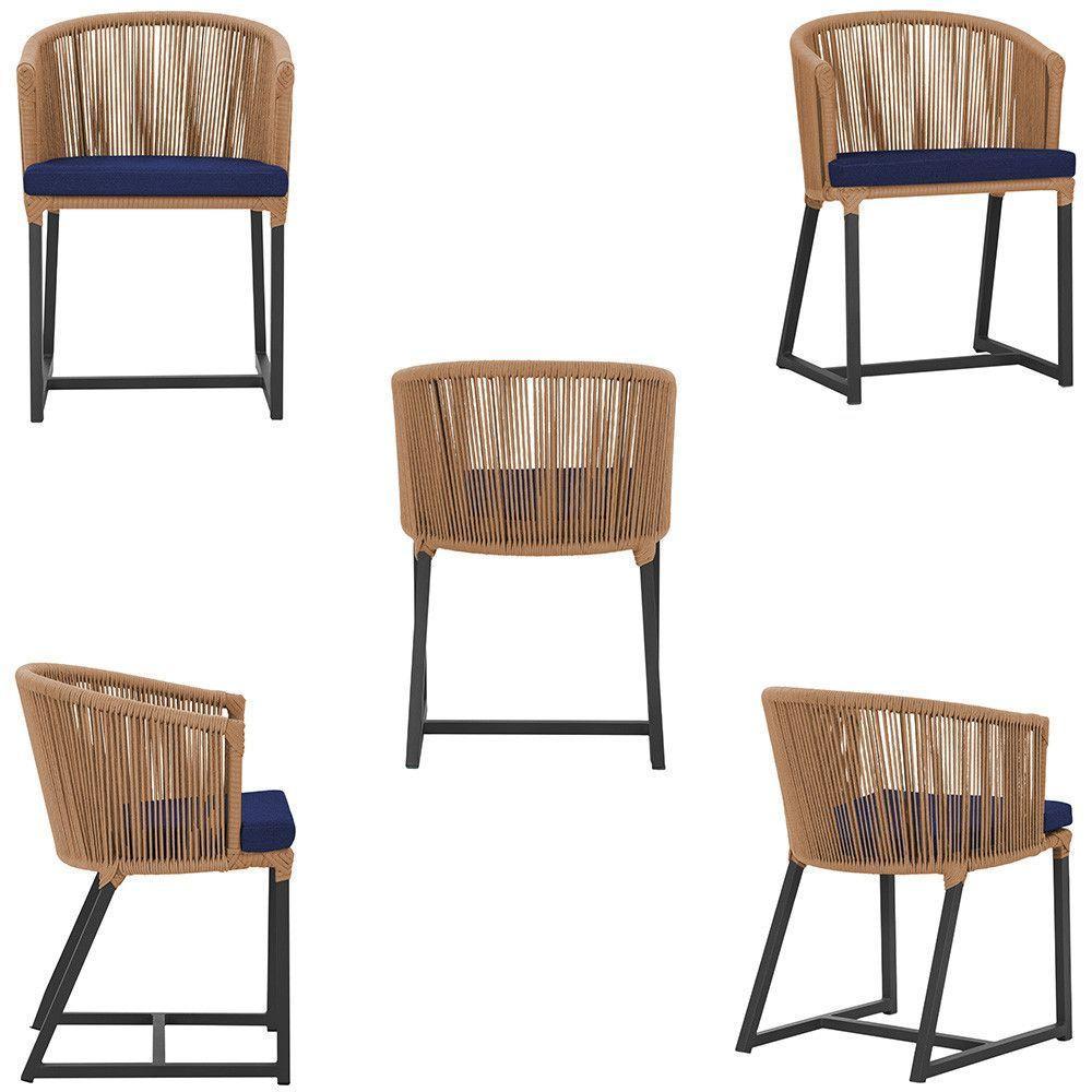 2 Cadeiras De Jantar Noronha Preta Corda Náutica E10 Trama Terra Cota - 2