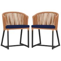 2 Cadeiras De Jantar Noronha Preta Corda Náutica E10 Trama Terra Cota - 1