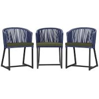 3 Cadeiras De Jantar Noronha Preta Corda Náutica E13 Trama Azul - 1