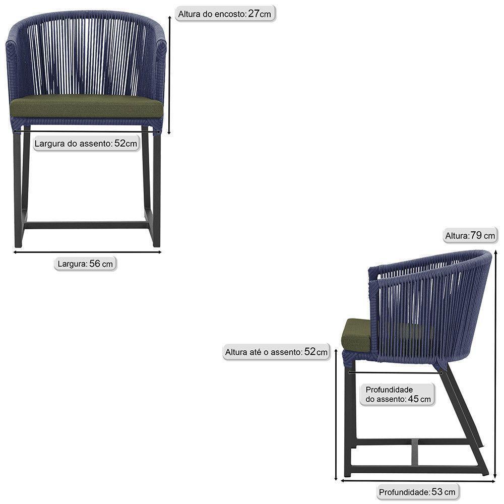 4 Cadeiras De Jantar Noronha Preta Corda Náutica E13 Trama Azul - 3