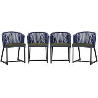 4 Cadeiras De Jantar Noronha Preta Corda Náutica E13 Trama Azul - 1