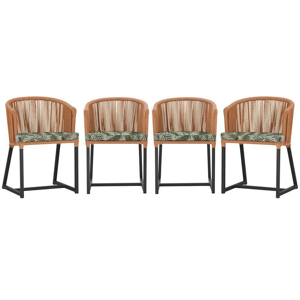4 Cadeiras De Jantar Noronha Preta Corda Náutica E5 Trama Terra Cota - 1