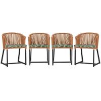 4 Cadeiras De Jantar Noronha Preta Corda Náutica E5 Trama Terra Cota - 1