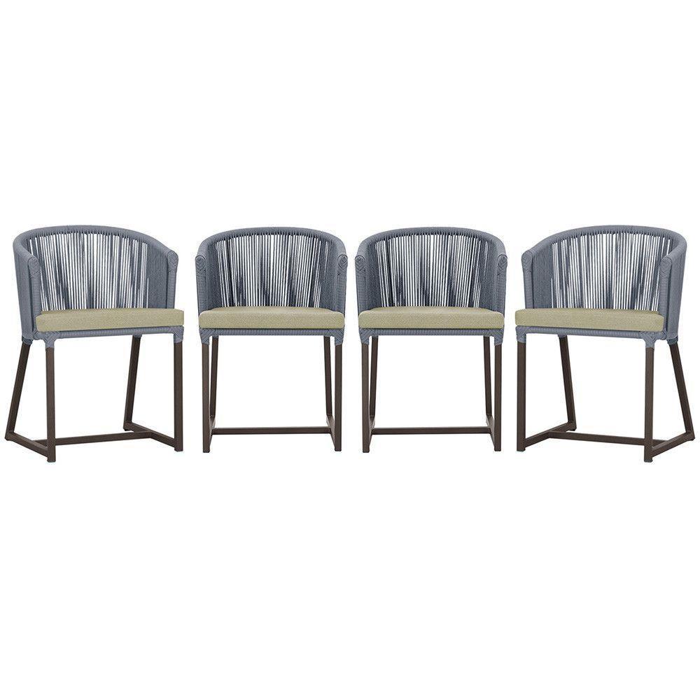 4 Cadeiras De Jantar Noronha Marrom Corda Náutica E7 Trama Prata - 1