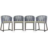 4 Cadeiras De Jantar Noronha Marrom Corda Náutica E7 Trama Prata - 1