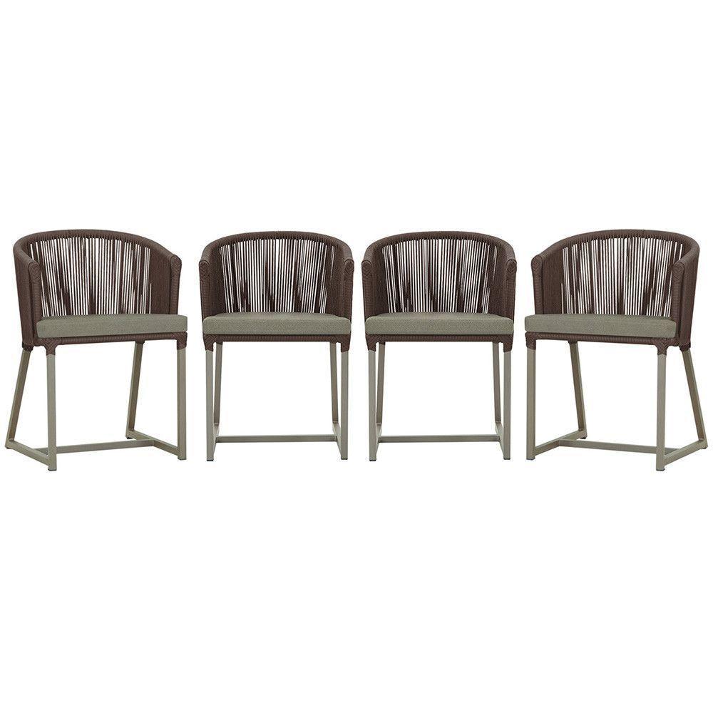 4 Cadeiras De Jantar Noronha Fendi Corda Náutica E8 Trama Marrom - 1
