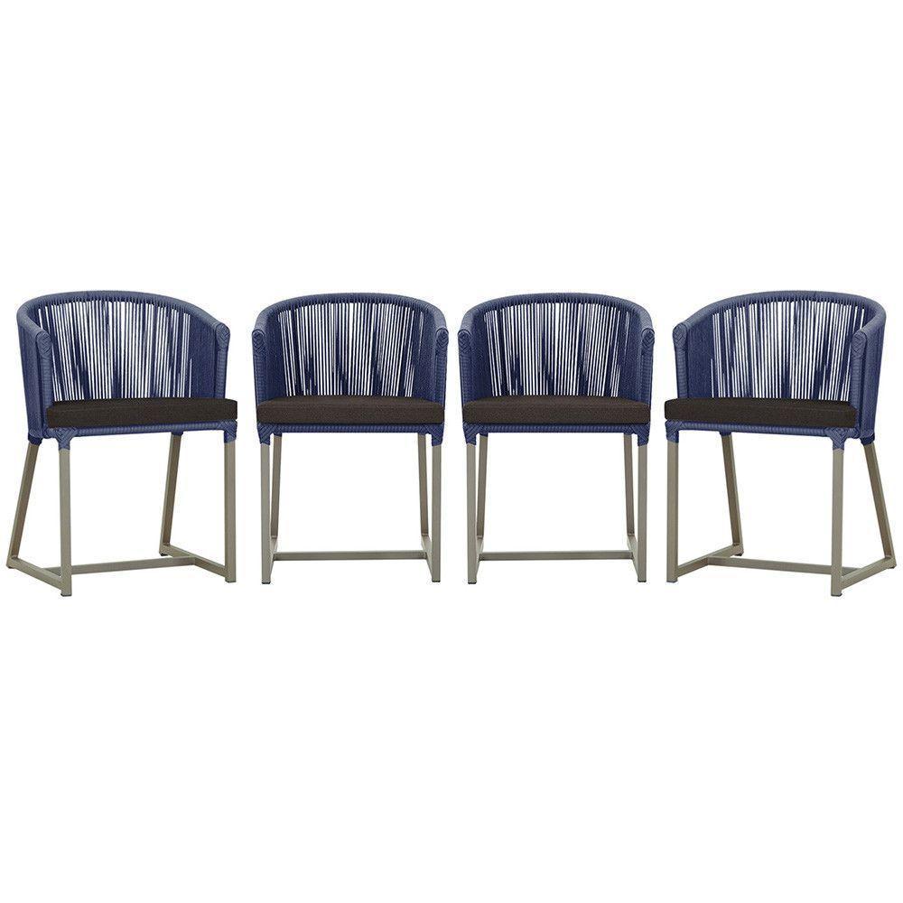 4 Cadeiras De Jantar Noronha Fendi Corda Náutica E9 Trama Azul - 1