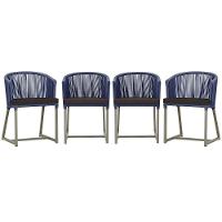 4 Cadeiras De Jantar Noronha Fendi Corda Náutica E9 Trama Azul - 1