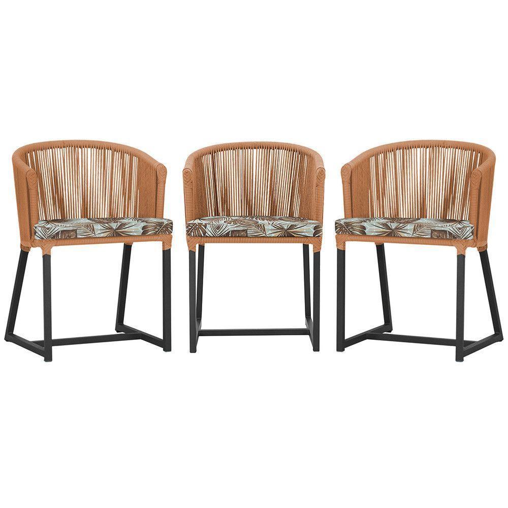 3 Cadeiras De Jantar Noronha Preta Corda Náutica E6 Trama Terra Cota - 1