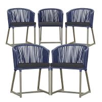 5 Cadeiras De Jantar Noronha Fendi Corda Náutica E11 Trama Azul - 1