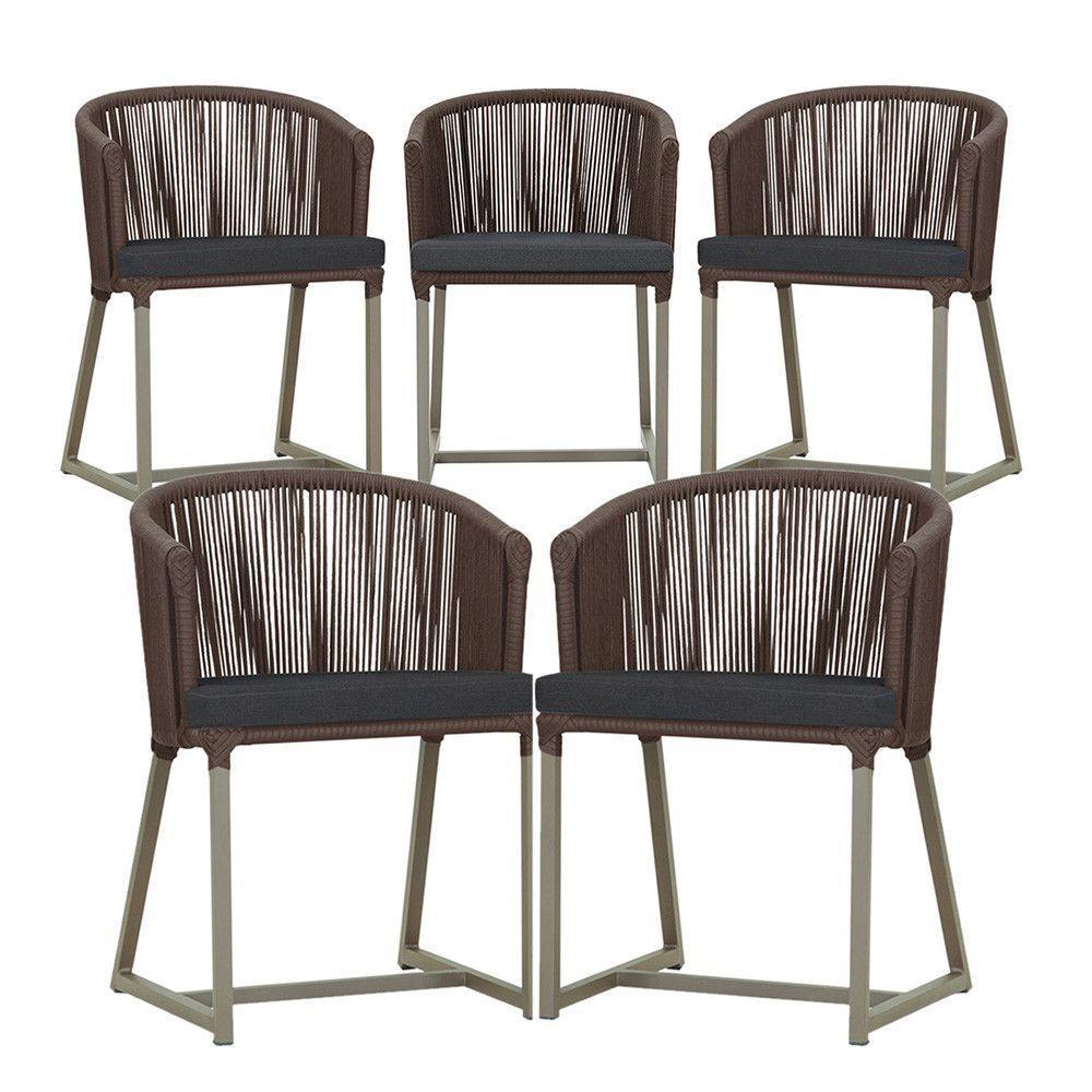 5 Cadeiras De Jantar Noronha Fendi Corda Náutica E11 Trama Marrom - 1