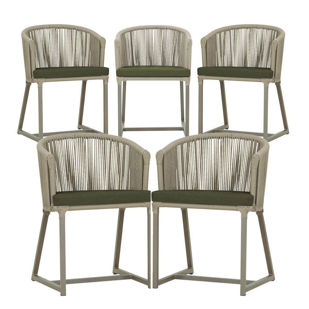 5 Cadeiras De Jantar Noronha Fendi Corda Náutica E13 Trama Rami - 1