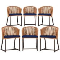 6 Cadeiras De Jantar Noronha Marrom Corda Náutica E10 Trama Terra Cota - 1