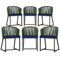 6 Cadeiras De Jantar Noronha Marrom Corda Náutica E10 Trama Verde - 1