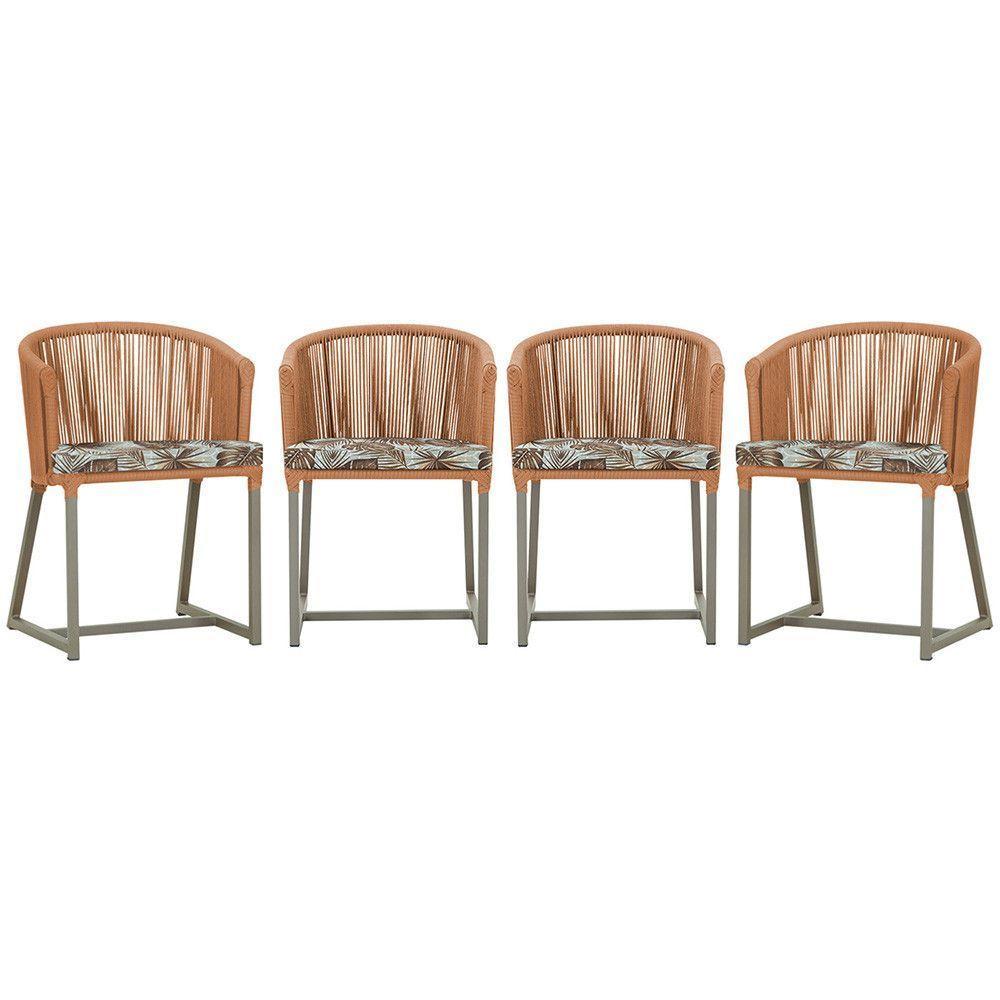 4 Cadeiras De Jantar Noronha Fendi Corda Náutica E6 Trama Terra Cota - 1